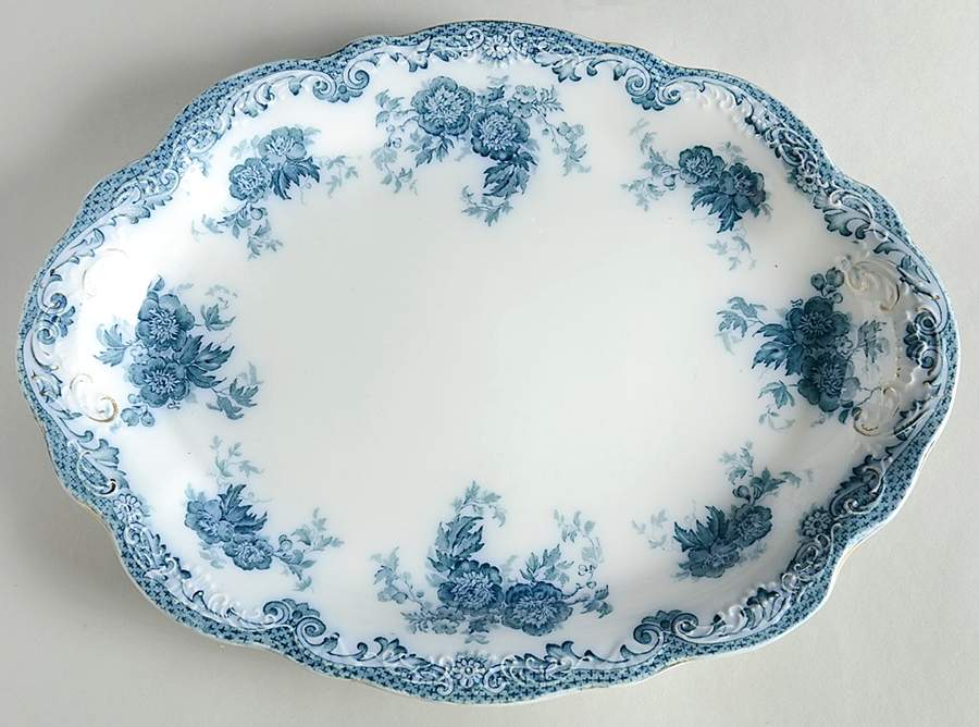 Glenmere Blue Green (Gold Trim) 14" Oval Serving Platter by Alfred Meakin-1