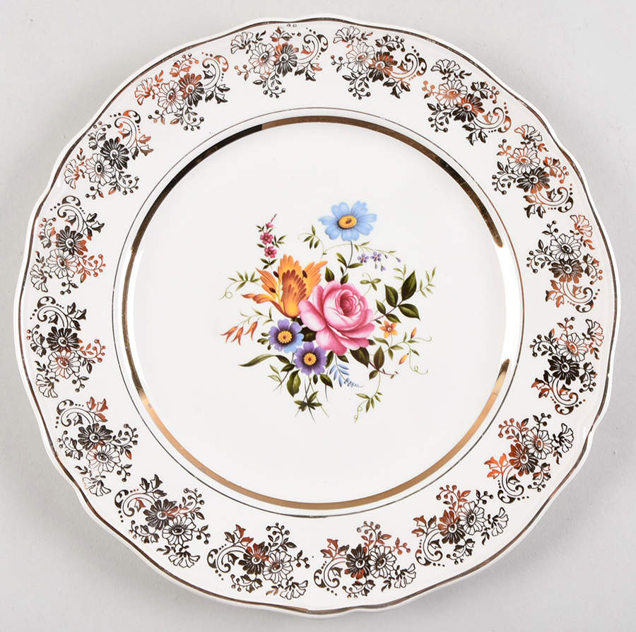 Golden Posy Dinner Plate by Alfred Meakin-1