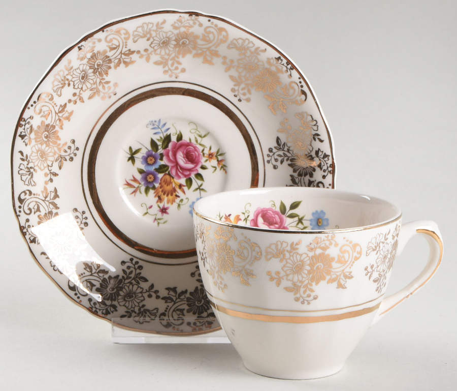Golden Posy Flat Cup & Saucer Set by Alfred Meakin-1