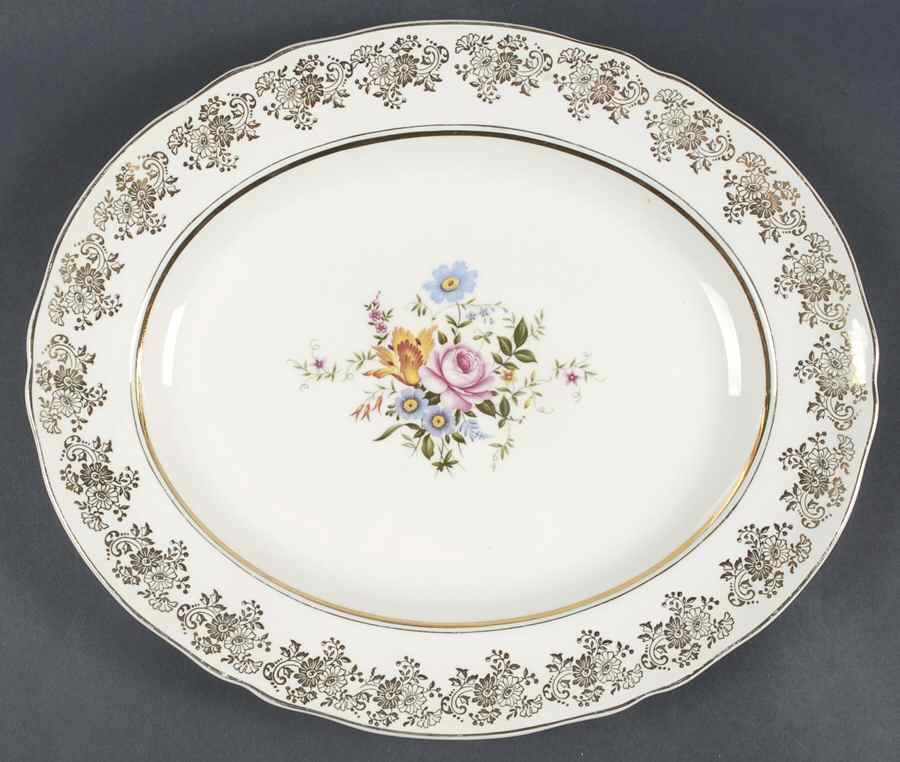 Golden Posy 14" Oval Serving Platter by Alfred Meakin-1