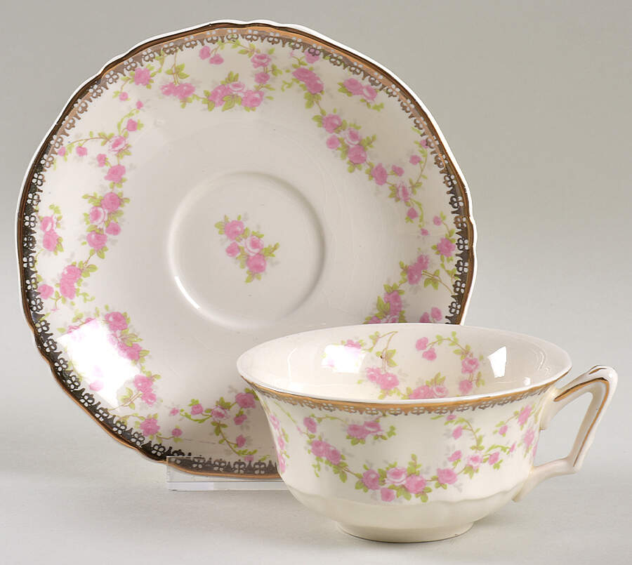 Harmony Rose Flat Cup & Saucer Set by Alfred Meakin-1