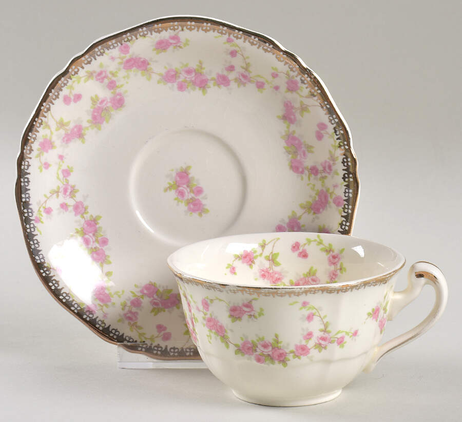 Harmony Rose Flat Cup & Saucer Set by Alfred Meakin-1