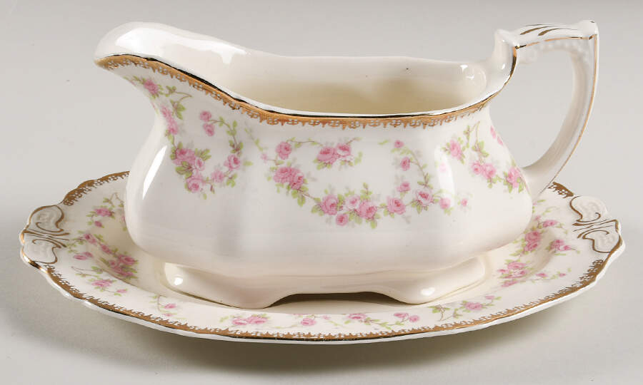Harmony Rose Gravy Boat & Underplate by Alfred Meakin-1
