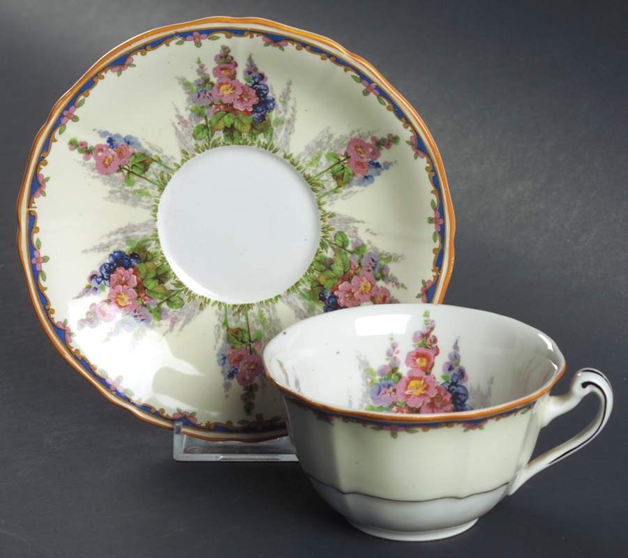 Hollyhock Flat Cup & Saucer Set by Alfred Meakin-1