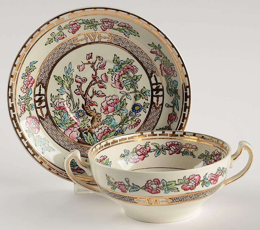 India Tree Flat Cream Soup Bowl & Saucer Set by Alfred Meakin-1
