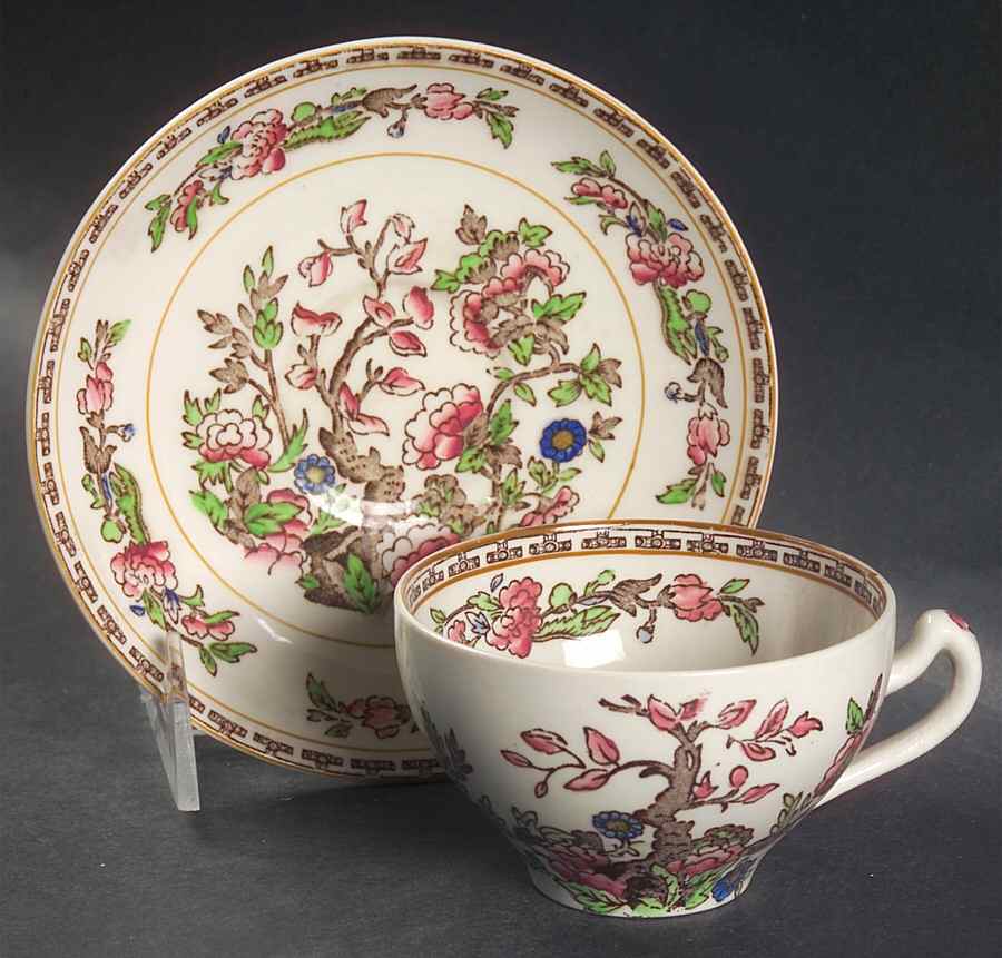 Indian Tree (No Inner Band) Flat Cup & Saucer Set by Alfred Meakin-1