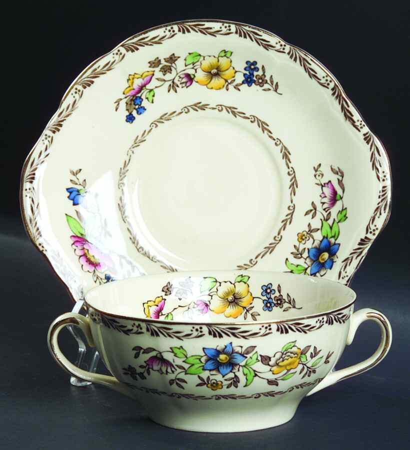 Jerome Flat Cream Soup Bowl & Saucer Set by Alfred Meakin-1