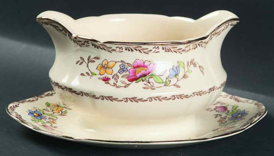 Jerome Gravy Boat with Attached Underplate by Alfred Meakin-1