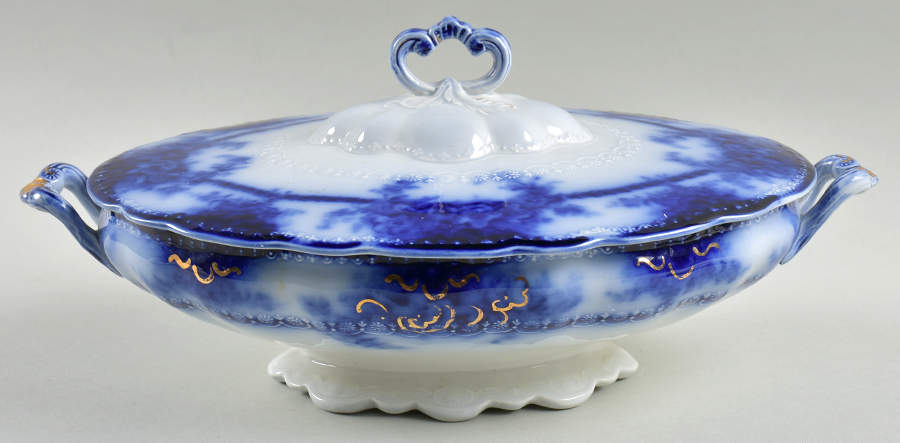 Kelvin (Flow Blue) Oval Covered Vegetable by Alfred Meakin-1