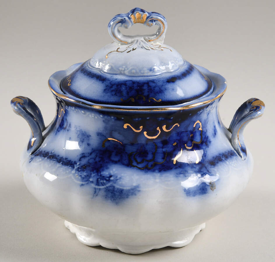 Kelvin (Flow Blue) Sugar Bowl & Lid by Alfred Meakin-1