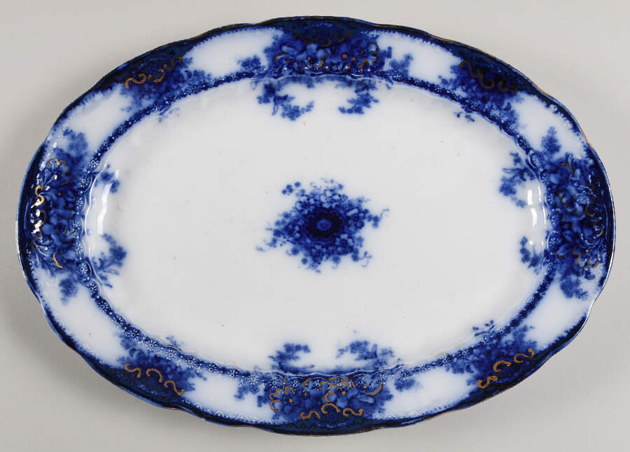 Kelvin (Flow Blue) 12" Oval Serving Platter by Alfred Meakin-1