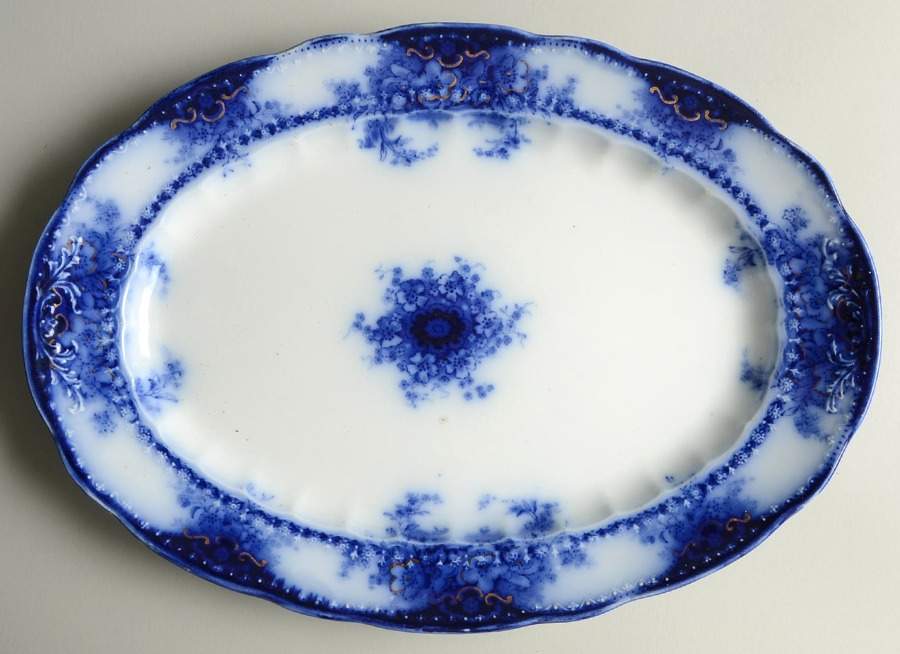 Kelvin (Flow Blue) 14" Oval Serving Platter by Alfred Meakin-1