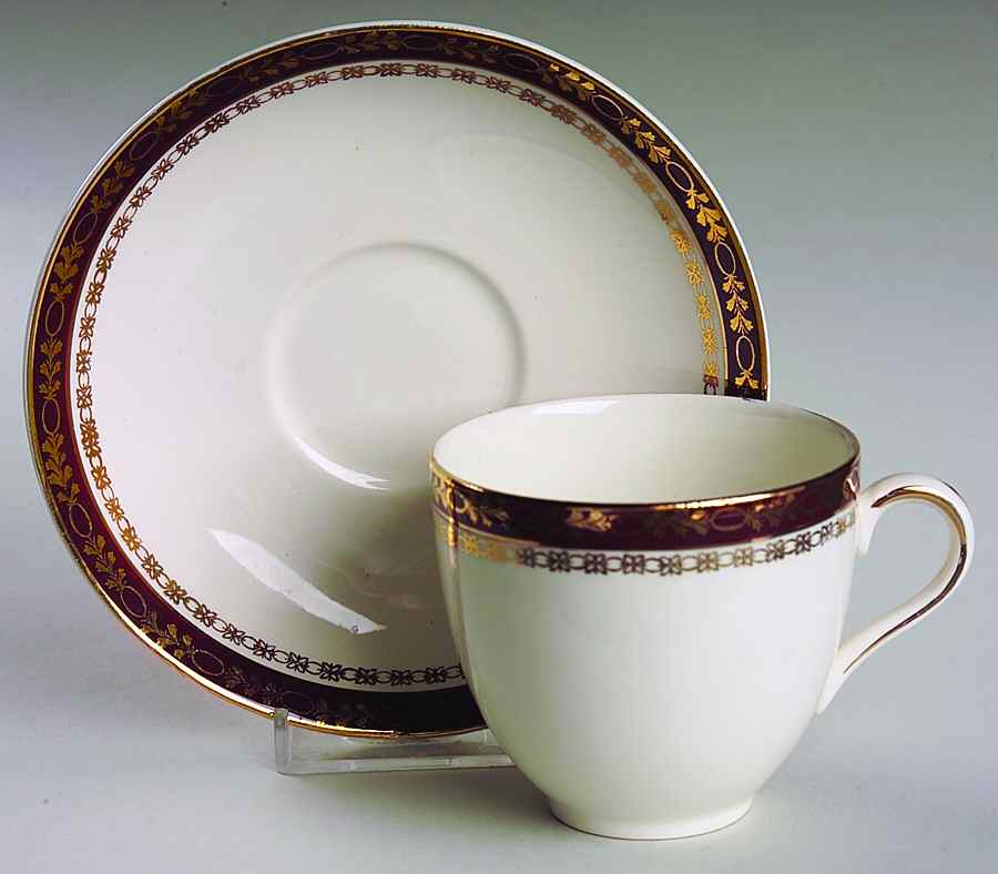 Kingsdale Maroon (Cream) Flat Cup & Saucer Set by Alfred Meakin-1