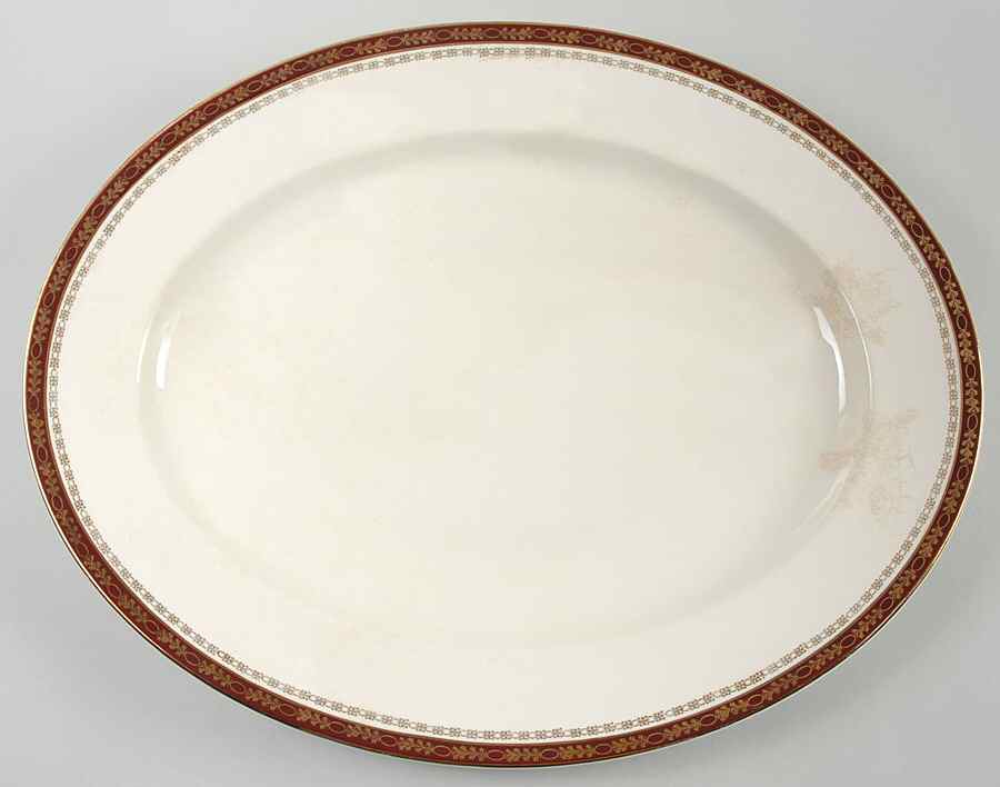 Kingsdale Maroon (Cream) 16" Oval Serving Platter by Alfred Meakin-1