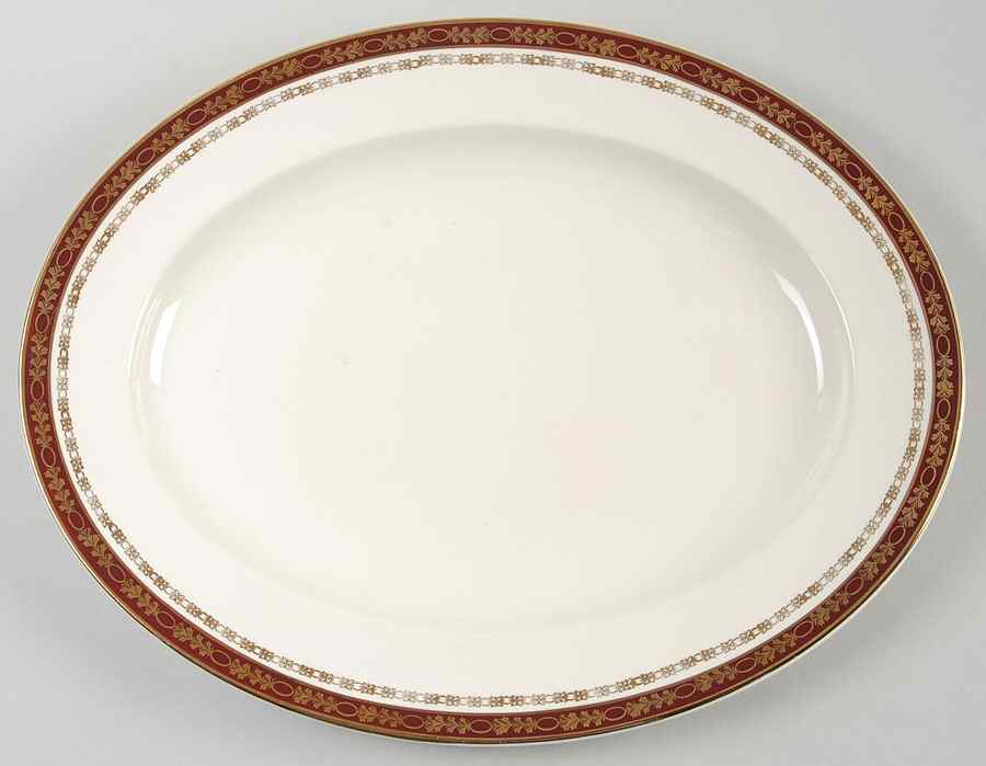 Kingsdale Maroon (Cream) 12" Oval Serving Platter by Alfred Meakin-1