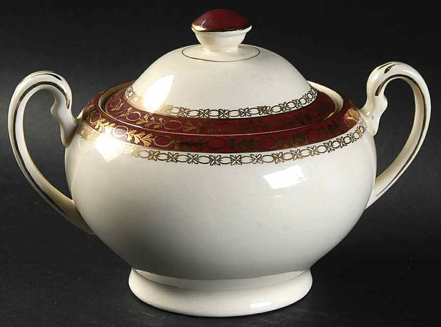 Kingsdale Maroon (Cream) Sugar Bowl & Lid by Alfred Meakin-1