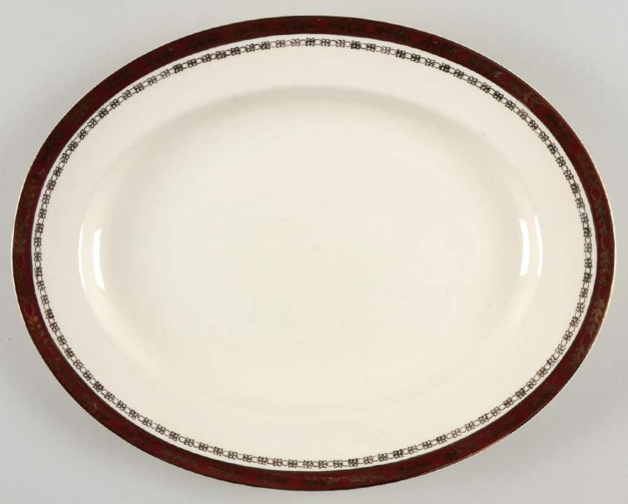 Kingsdale Maroon (Cream) 11" Oval Serving Platter by Alfred Meakin-1