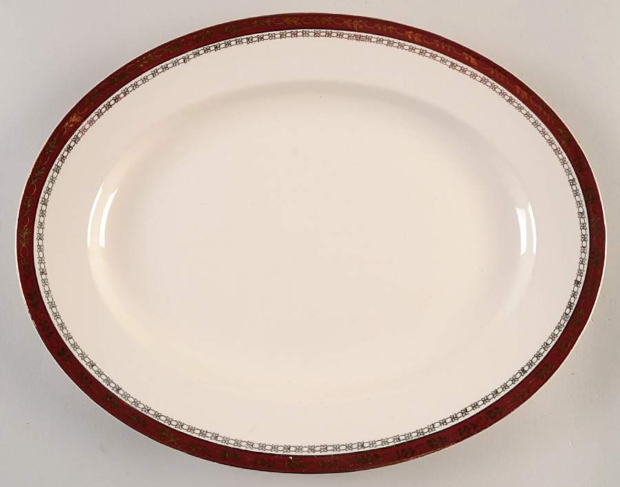 Kingsdale Maroon (Cream) 14" Oval Serving Platter by Alfred Meakin-1