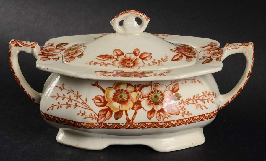 Medway Rust Brown Multicolor Sugar Bowl & Lid by Alfred Meakin-1