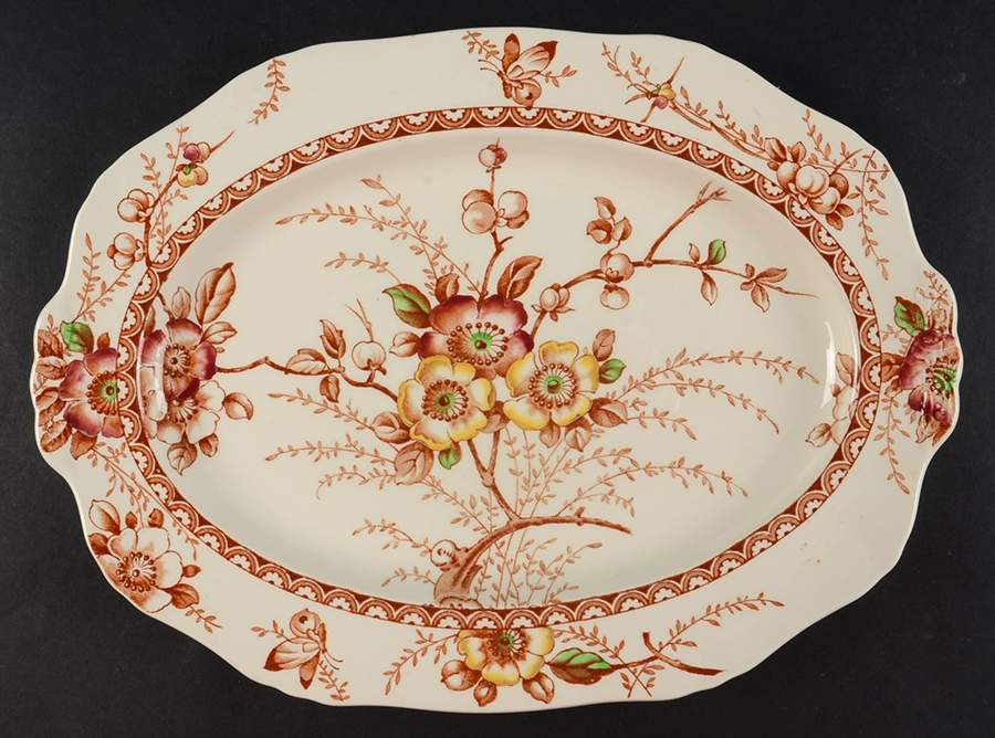 Medway Rust Brown Multicolor 12" Oval Serving Platter by Alfred Meakin-1