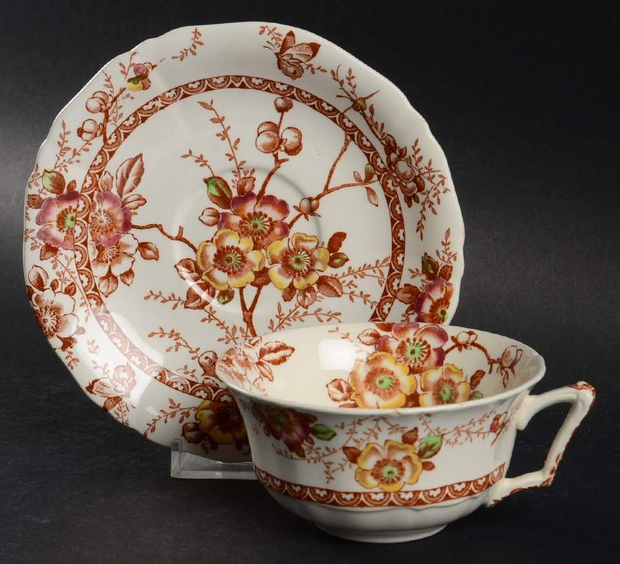 Medway Rust Brown Multicolor Flat Cup & Saucer Set by Alfred Meakin-1