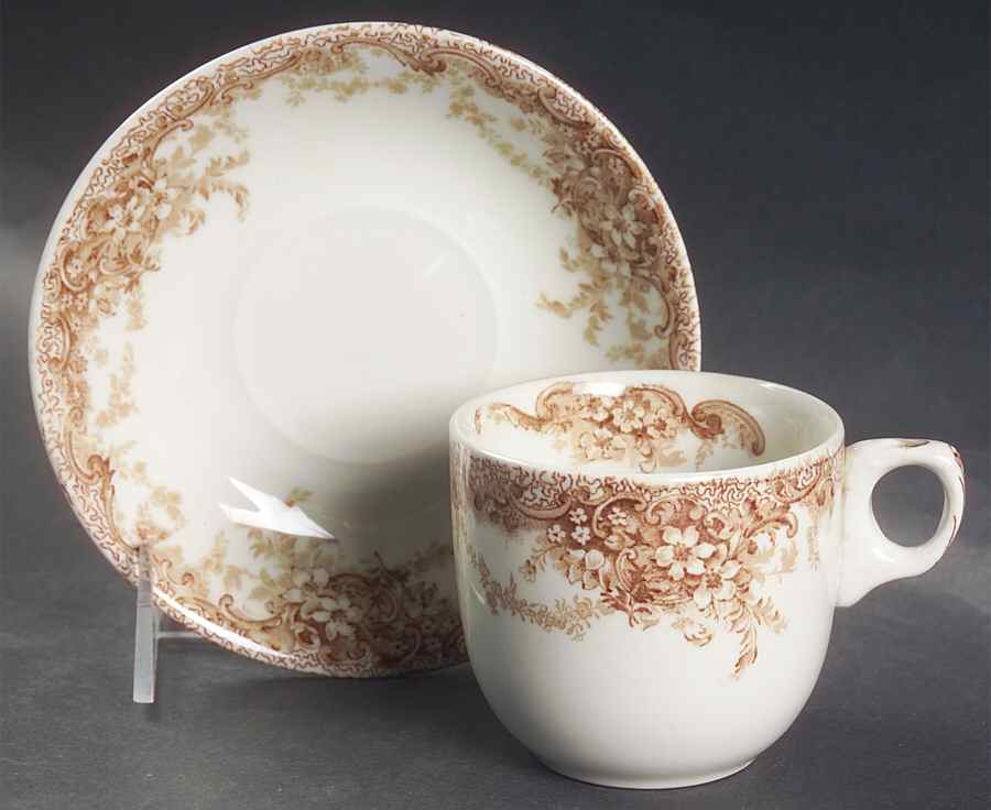 Medway Brown Flat Cup & Saucer Set by Alfred Meakin-1