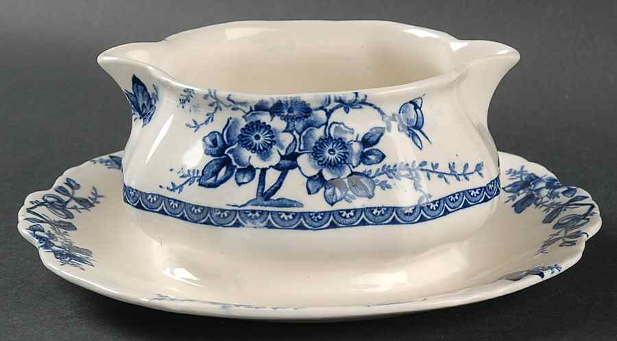 Medway Decor All Blue Gravy Boat with Attached Underplate by Alfred Meakin-1