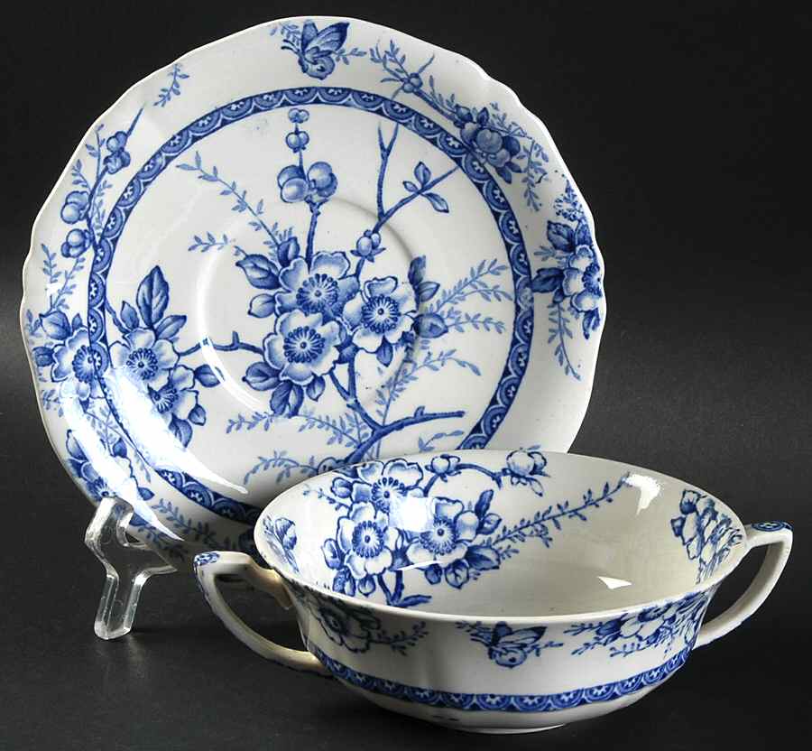 Medway Decor All Blue Flat Cream Soup Bowl & Saucer Set by Alfred Meakin-1