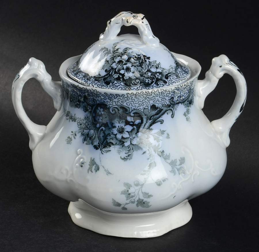 Medway Bluegreen Sugar Bowl & Lid by Alfred Meakin-1