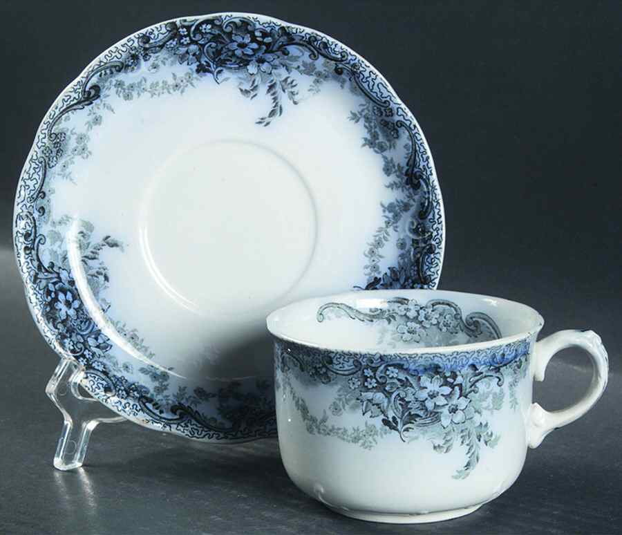 Medway Bluegreen Flat Cup & Saucer Set by Alfred Meakin-1