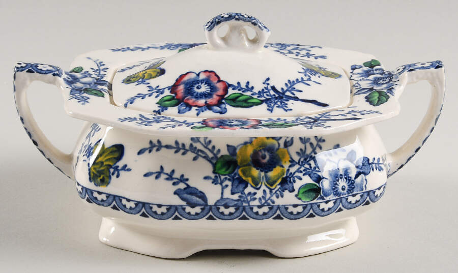 Medway Decor Blue Multicolor Sugar Bowl & Lid by Alfred Meakin-1