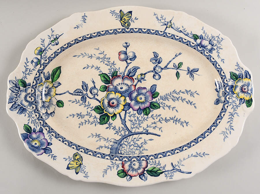 Medway Decor Blue Multicolor 16" Oval Serving Platter by Alfred Meakin-1
