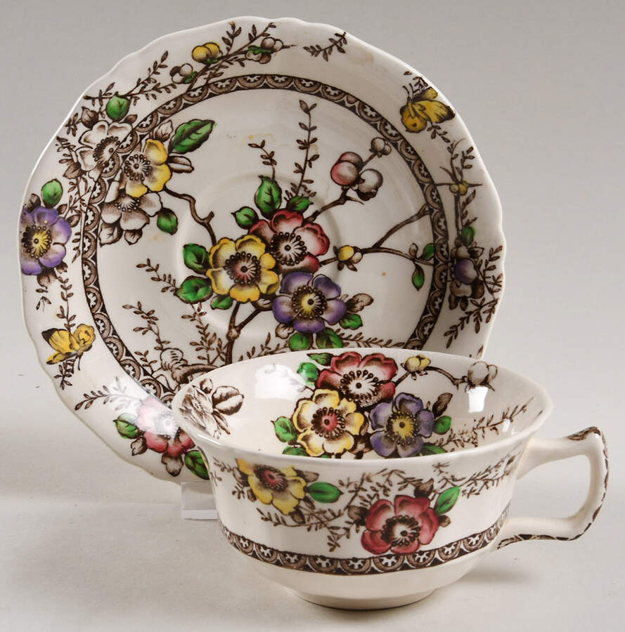 Medway Decor Dark Brown Multicolor Flat Cup & Saucer Set by Alfred Meakin-1