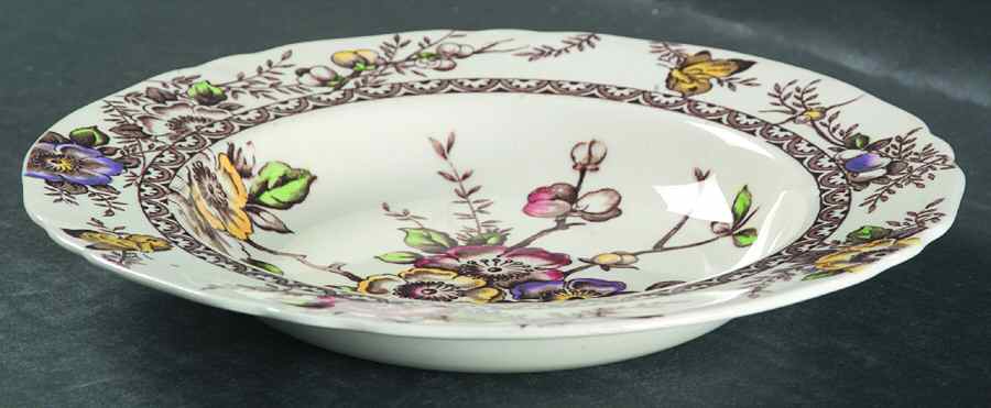 Medway Decor Dark Brown Multicolor Rim Soup Bowl by Alfred Meakin-1