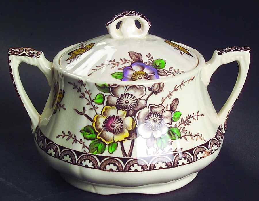 Medway Decor Dark Brown Multicolor Sugar Bowl & Lid by Alfred Meakin-1