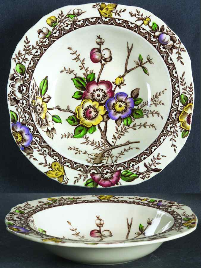 Medway Decor Dark Brown Multicolor Rim Fruit/Dessert (Sauce) Bowl by Alfred Meakin-1