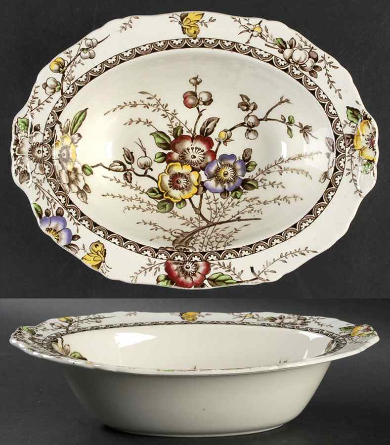 Medway Decor Dark Brown Multicolor 10" Oval Vegetable Bowl by Alfred Meakin-1