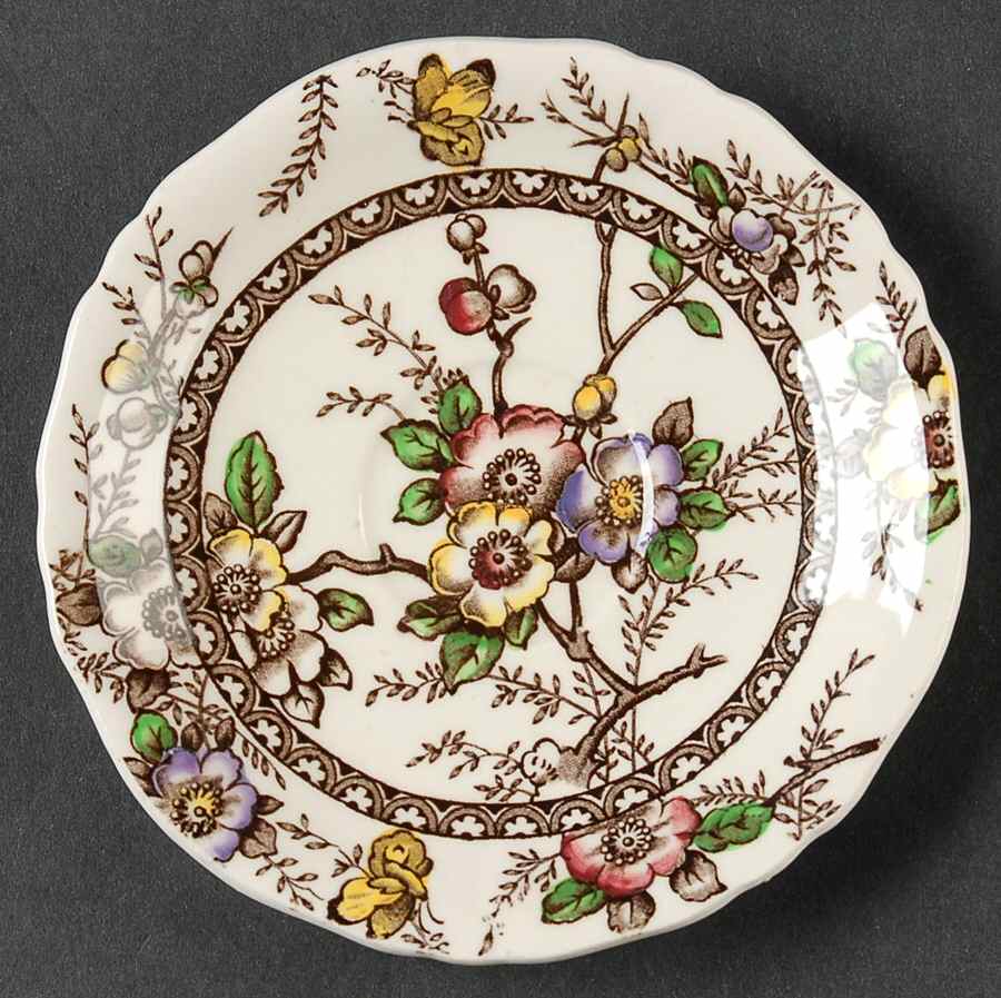 Medway Decor Dark Brown Multicolor Saucer for Demitasse Cup by Alfred Meakin-1