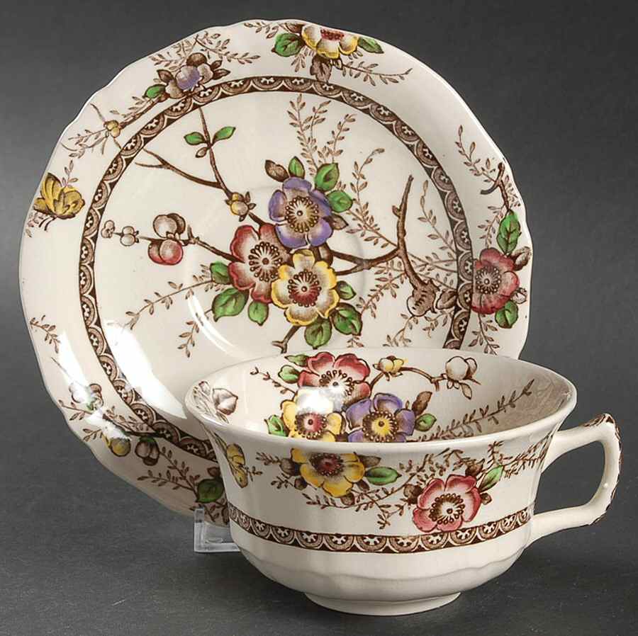 Medway Decor Dark Brown Multicolor Oversized Cup & Saucer Set by Alfred Meakin-1