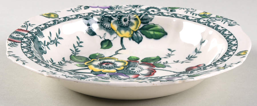 Medway Decor Green Multicolor Rim Soup Bowl by Alfred Meakin-1