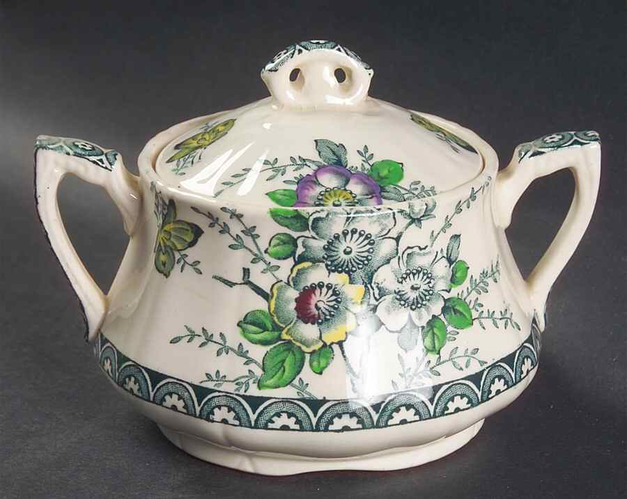 Medway Decor Green Multicolor Sugar Bowl & Lid by Alfred Meakin-1