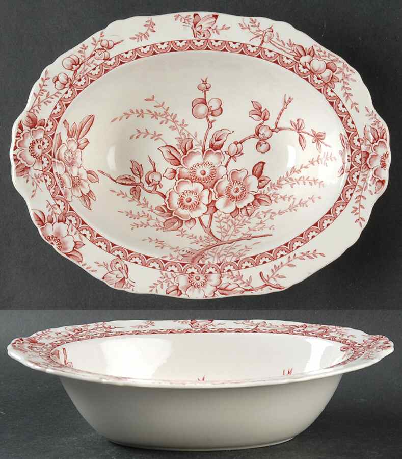 Medway Decor Pink 9" Oval Vegetable Bowl by Alfred Meakin-1