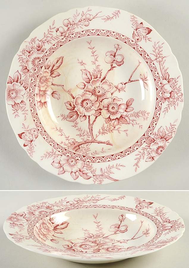 Medway Decor Pink Rim Soup Bowl by Alfred Meakin-1
