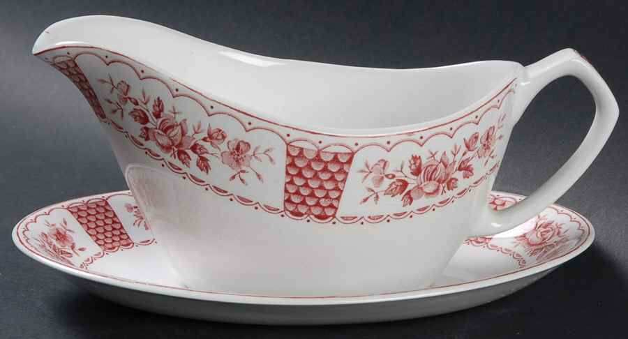 Melody Pink Gravy Boat & Underplate by Alfred Meakin-1