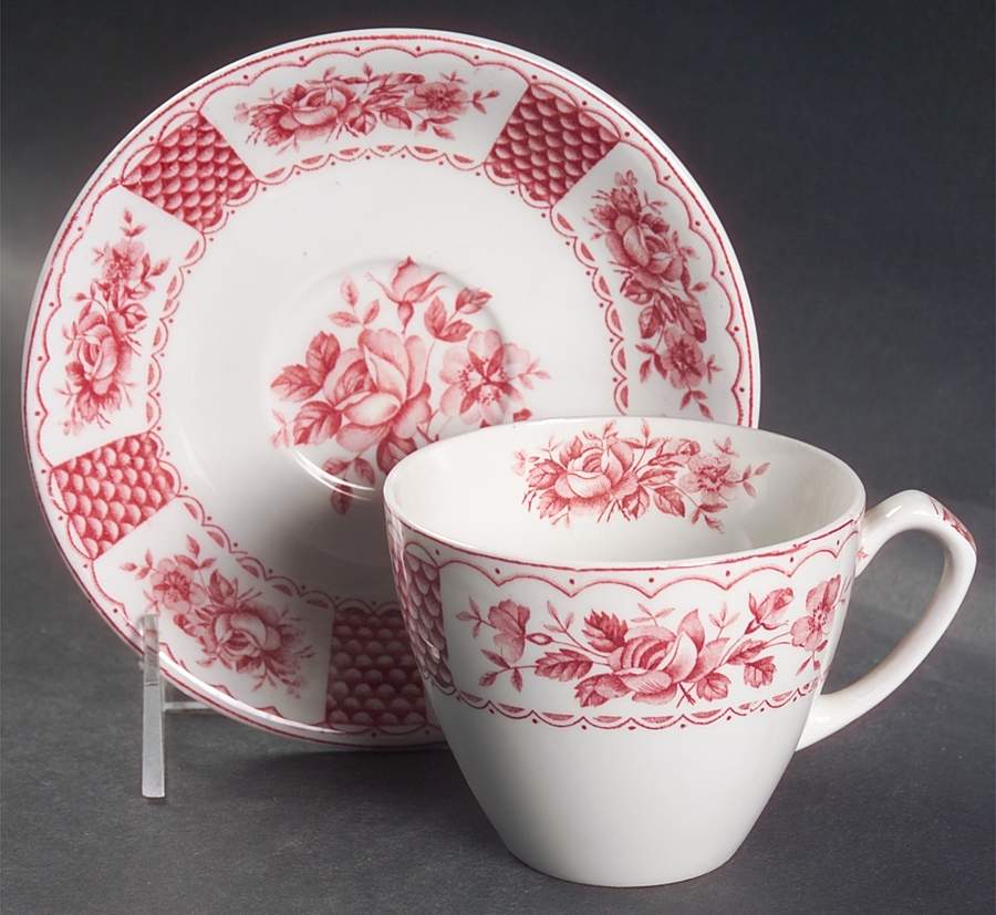 Melody Pink Flat Cup & Saucer Set by Alfred Meakin-1