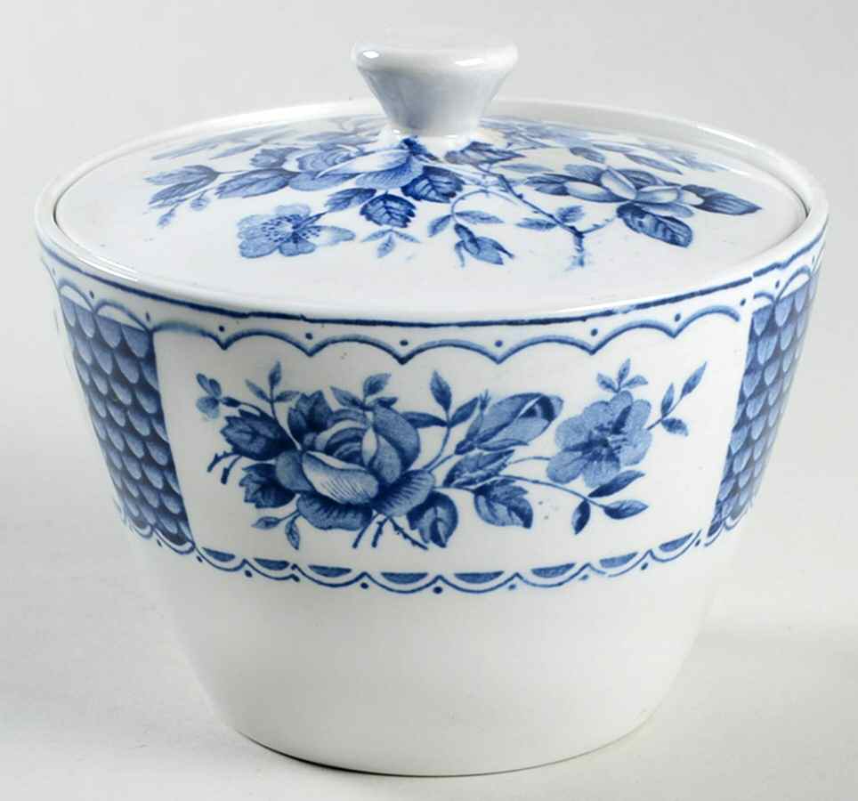 Melody  Blue Sugar Bowl & Lid by Alfred Meakin-1