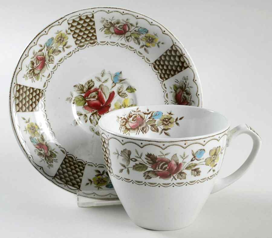 Melody Brown Multicolor Flat Cup & Saucer Set by Alfred Meakin-1