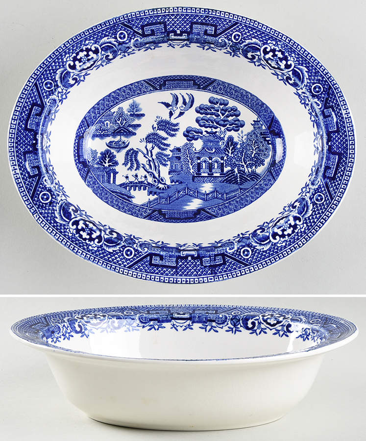 Old Willow Blue (No Trim) 9" Oval Vegetable Bowl by Alfred Meakin-1