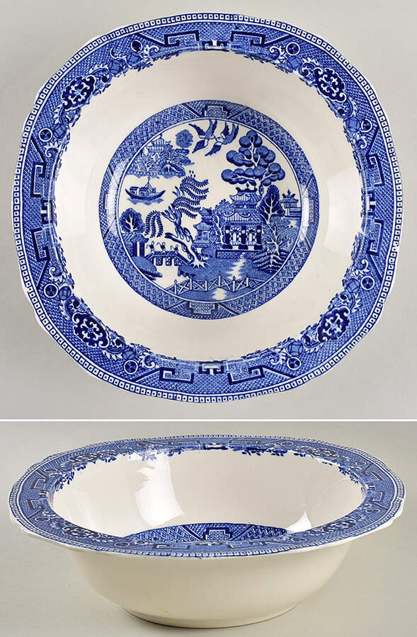 Old Willow Blue (No Trim) 9" Square Vegetable Bowl by Alfred Meakin-1