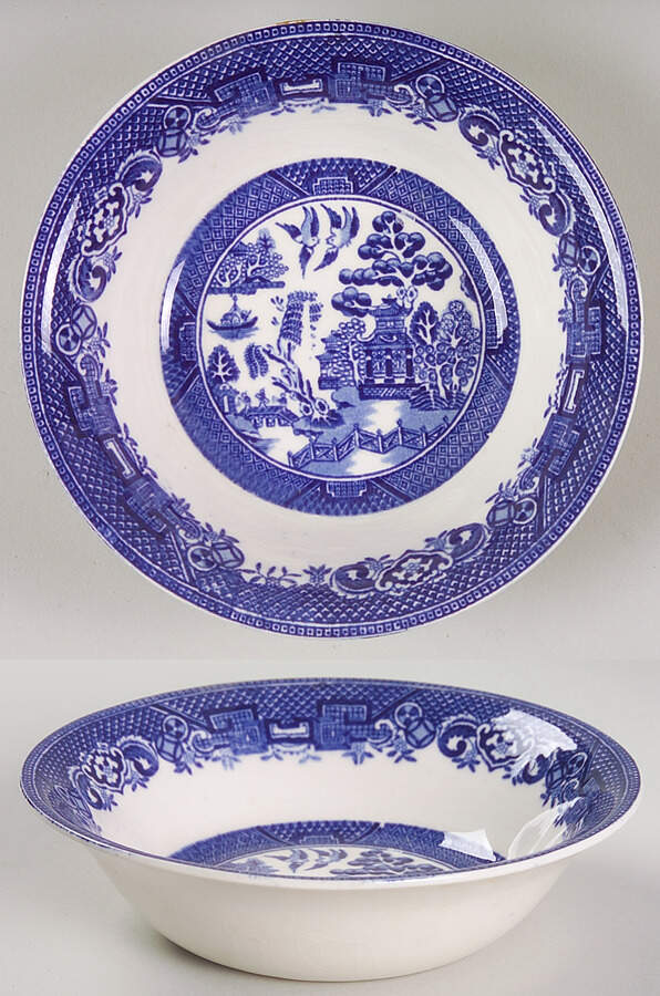 Old Willow Blue (No Trim) Fruit/Dessert (Sauce) Bowl by Alfred Meakin-1